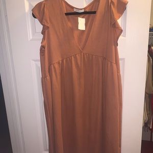 Dottie Couture- Rust V Neck Babydoll Dress